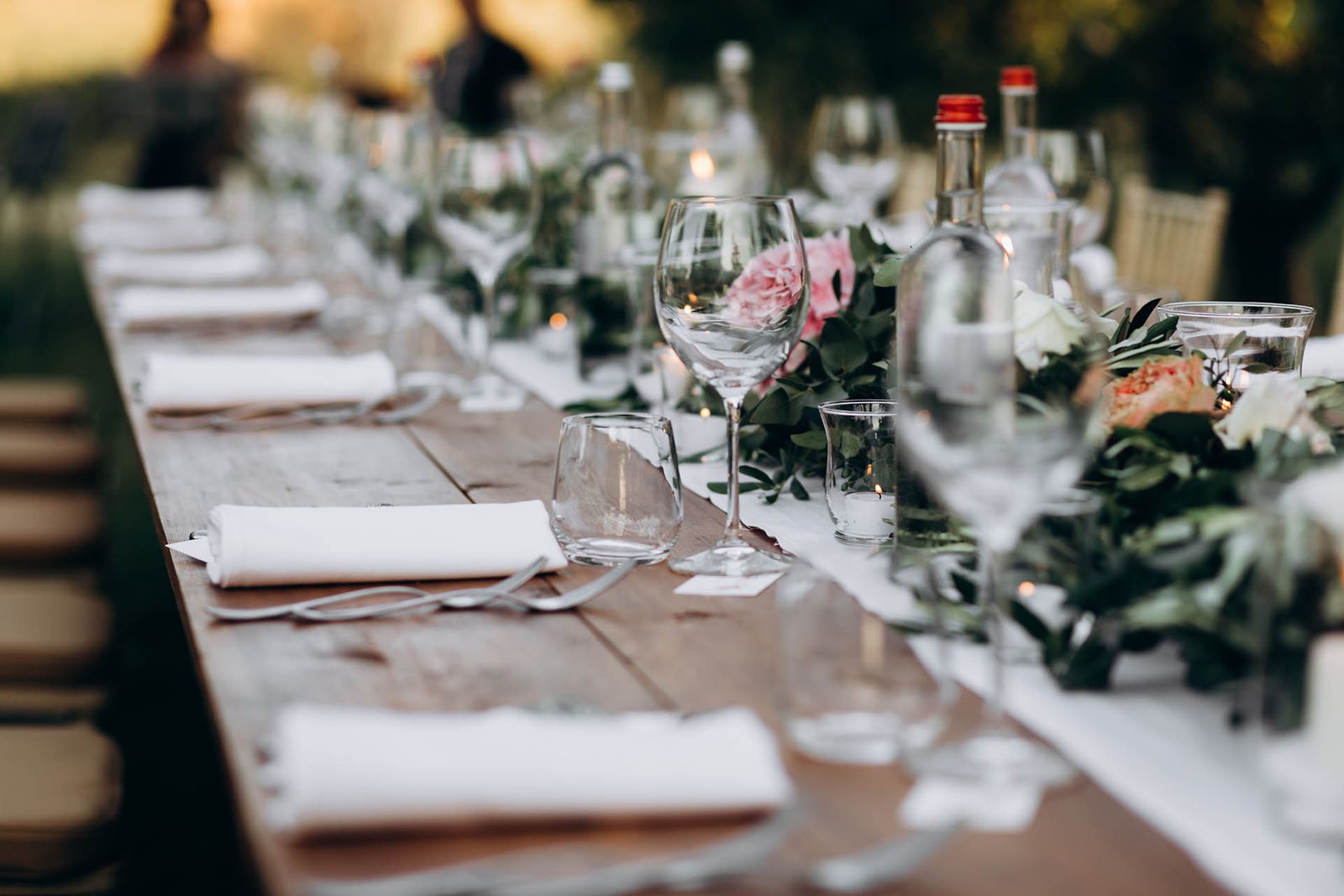 Side view on the huge decorated and served table